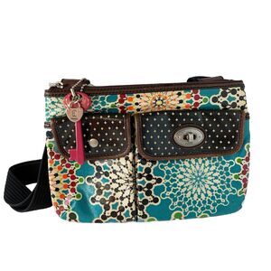 Vintage Fossil Key-Per Floral Coated Canvas Crossbody Purse Handbag Shoulder